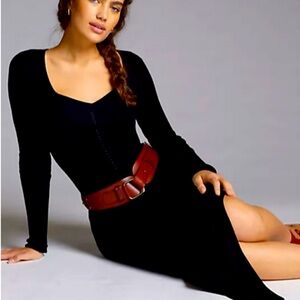 Anthropologie Seamed Sweetheart Midi Sweater Dress Size Large Black